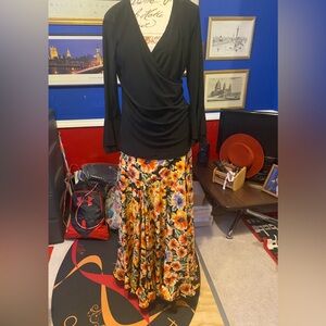NWT Flamenco Outfit Elegant Black Women's Top and gored skirt XL
